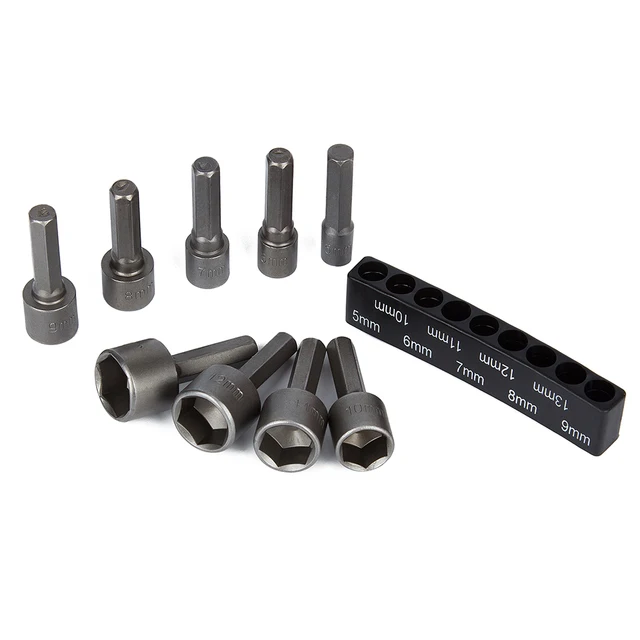 9pcs/set 5mm-13mm 1/4 Inch Hex Shank Socket Sleeve Nozzles Nut Driver Bit Set Drill Bit Adapter Hex Power Tools