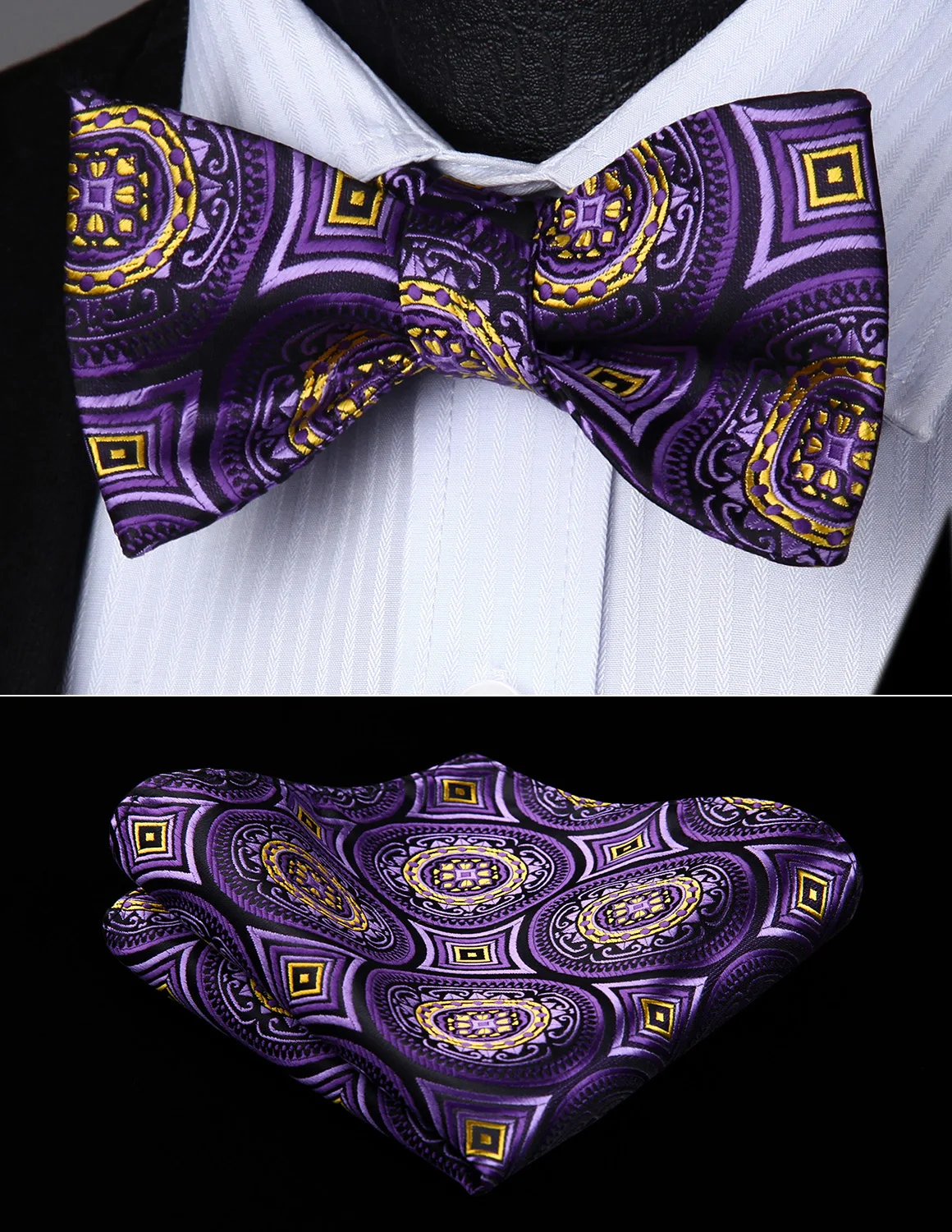BF803PS Purple Floral Wedding Bowtie Men Silk Self Bow Tie handkerchief