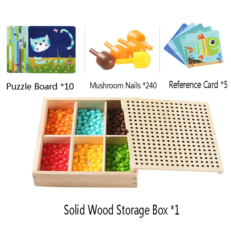 240pcs 3d Mushroom Nail Intelligent Puzzle Games With Wood Storage