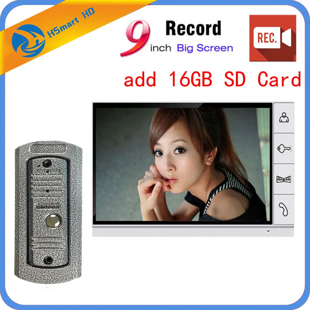 9 Inch Big Screen+16GB SD Card Video Record Door Phone Intercom System Outdoor waterproof Doorbell Camera Intercom Door bell 9 Inch Big Screen+16GB SD Card Video Record Door Phone Intercom System Outdoor waterproof Doorbell Camera Intercom Door bell