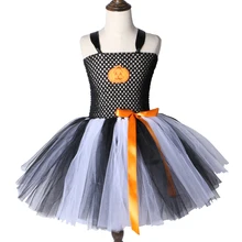 Платье-пачка с рисунком тыквы для девочек черно-белые детские платья-пачки для девочек костюм на Хэллоуин, детское праздничное платье из тюля для девочек