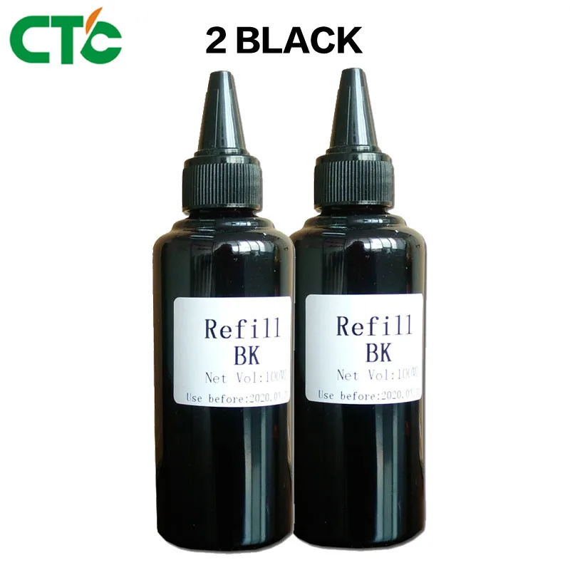 2 Black Printer ink Refill Ink kit for Inkjet Printers for printer for CISS system Refill 100ml