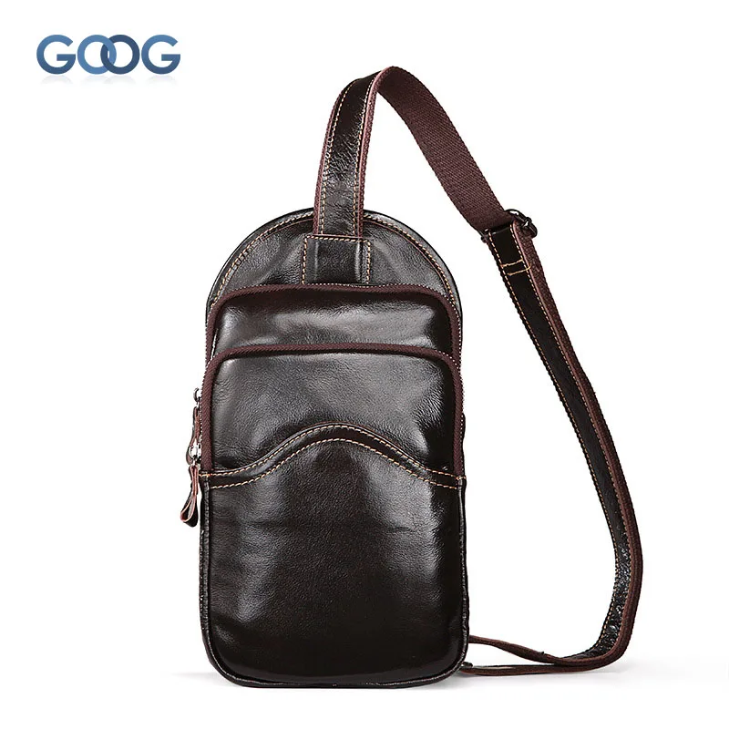 

The new men's bag of pure color leisure leisure chest bag head layer of leather wear-resistant vertical square shoulder bag