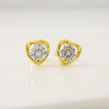 Новое поступление! Чистый сердце золотистого цвета с украшением в виде кристаллов, серьги, Для женщин модная дешевая обувь; обувь с красивым рисунком сердца; 24 k GP серьги