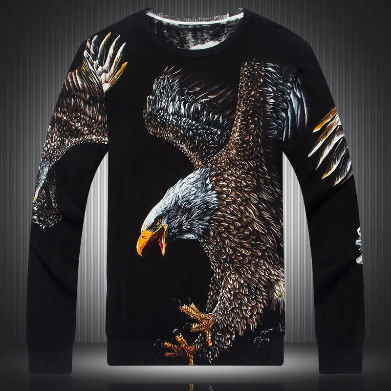 Высококачественный свитер из шерсти и хлопка с 3D принтом орла в китайском стиле; коллекция года; сезон осень-зима; Модный Повседневный свитер; мужские M-XXXL - Цвет: as picture