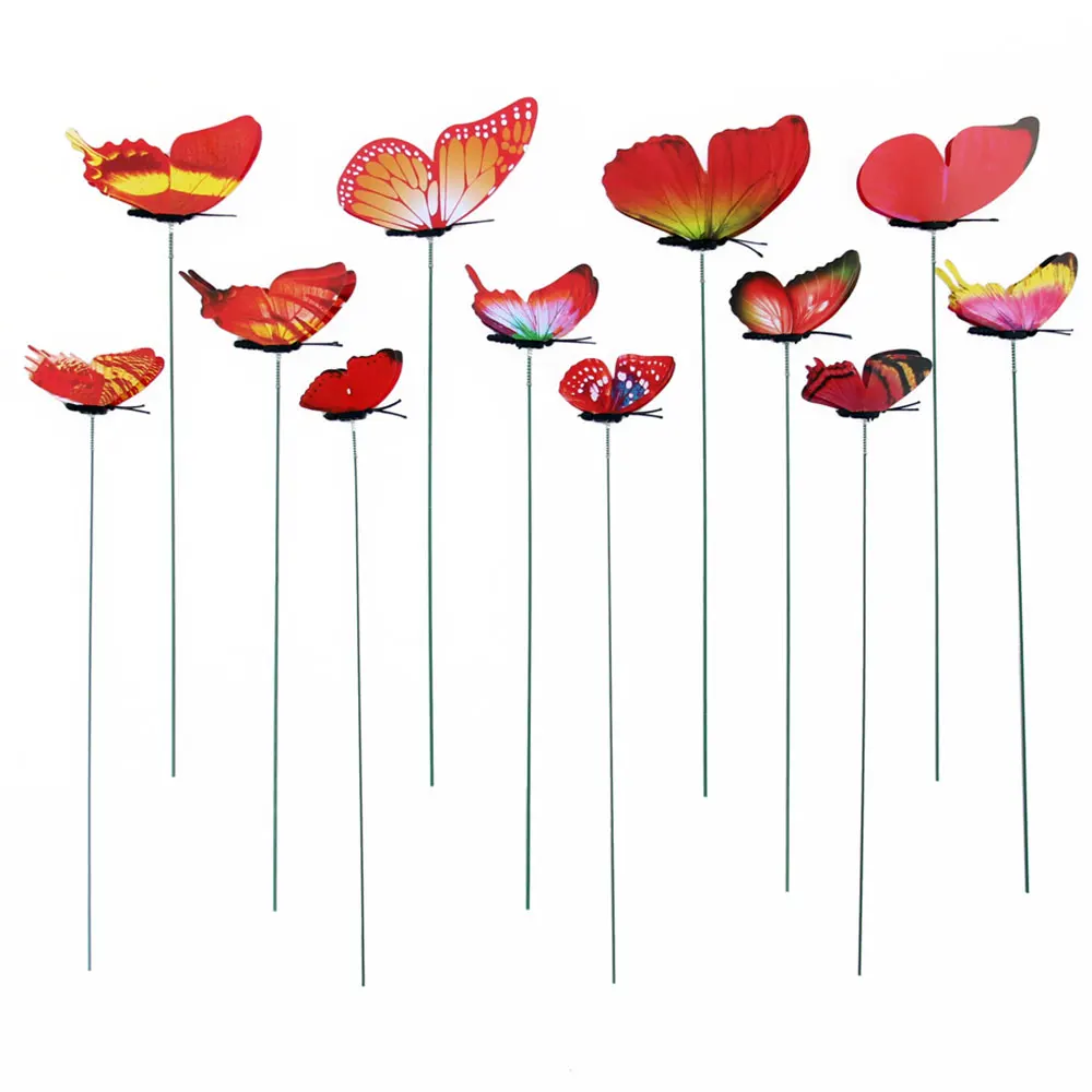 На палочках 12 шт./упак. 3D бабочка садовый декор реалистичные газон ремесло садовый орнамент креативное садовое украшение газон насекомое - Цвет: red
