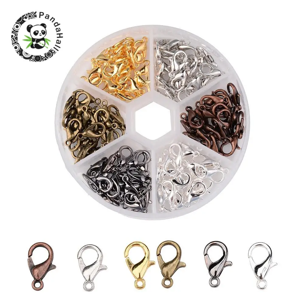 1 Box 120PCS 6 Colors Zinc Alloy Lobster Claw Clasps, Nickel Free, Mixed Color, 12x7mm, Hole 1