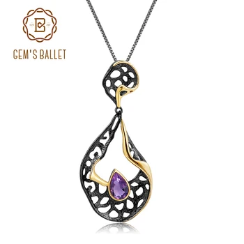

GEM'S BALLET 0.86Ct Natural Amethyst Fine Jewelry 925 Sterling Silver Vintage Hollow Element Pendant Necklace for Women Wedding