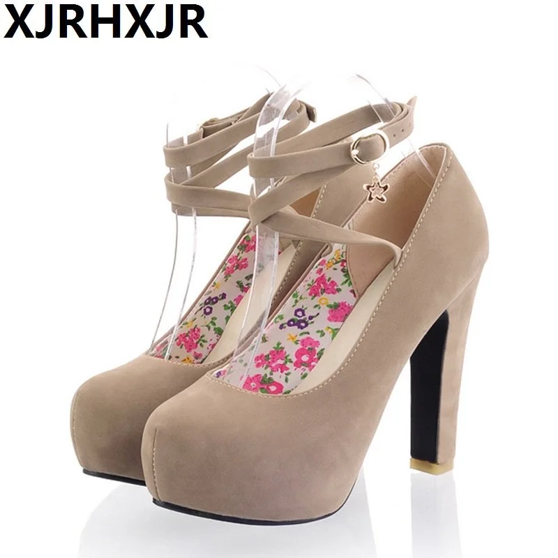 

2019 Sexy Cross 12cm High Heels Shoes Women Buckle Belt Shallow Mouth Single Shoes Big Size 32-43 Thick Heel Female Shoes Party