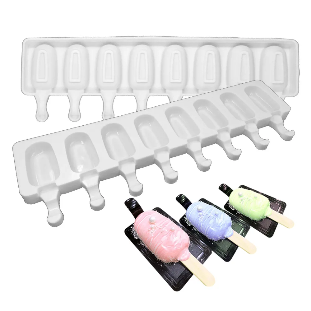 

8 Cavity Ice Cream DIY Mold Makers Silicone Thick materialMolds Ice Cube Moulds Dessert Molds Tray With Popsicle