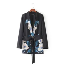 Новинка года модные женские туфли пояса цветочные блейзер Зубчатый воротник пальто с длинными рукавами винтажная Женская Повседневная Брендовая верхняя одежда