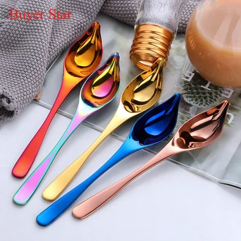 

Stainless Steel Saucier Spoon Pointed Waterdrop Design Sauce Dressing Dessert Spoon Spice Ice Cream Cake DIY Kitchen Baking Tool