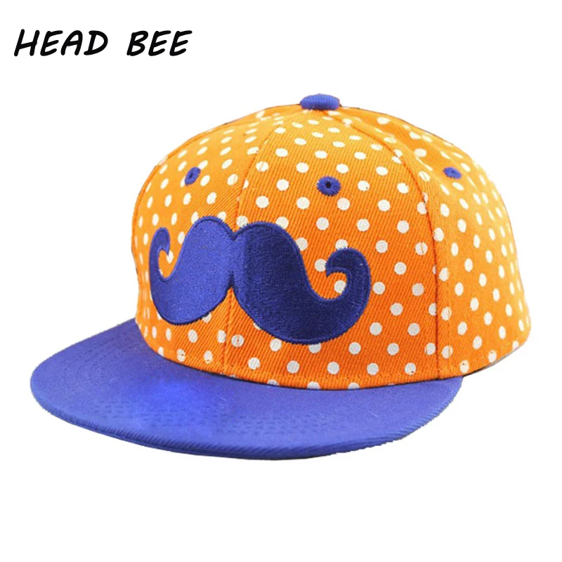 

[HEAD BEE] New Children Colours Dot Baseball Cap Moustache Cartoon Hip Hop Hat Flat Hats For Girls and Boys Kid Casquette 