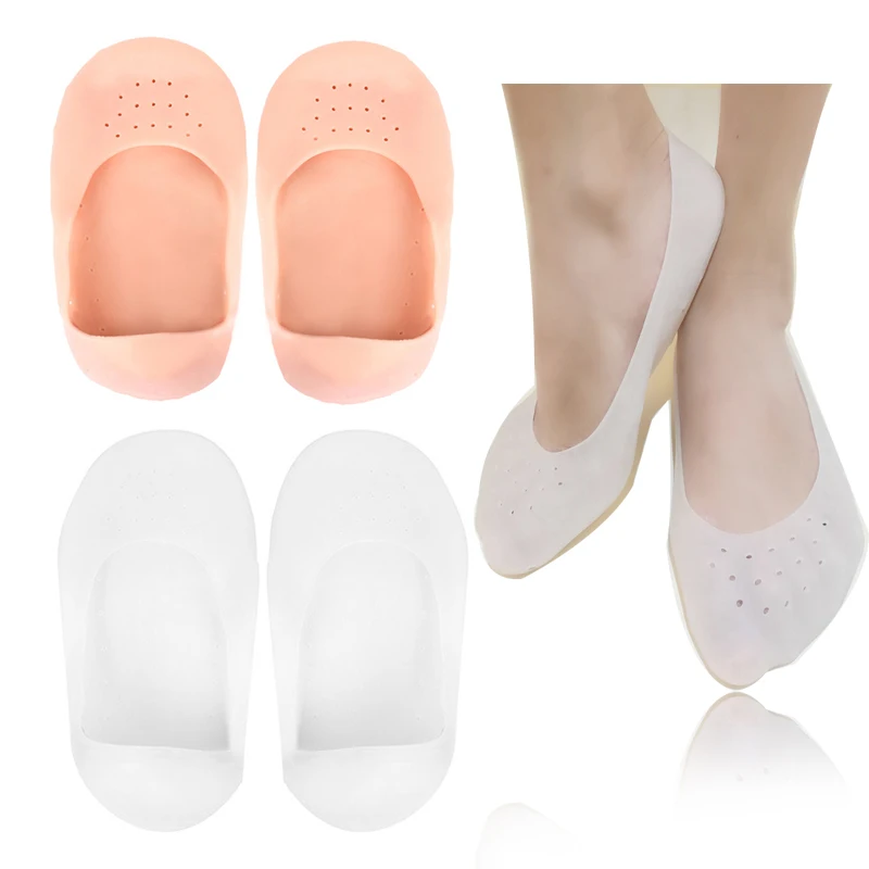 1 par de calcetines de Gel de silicona suave para eliminar la piel muerta para evitar que el talón blanquee el calcetín transpirable del barco para los pies de pedicura cuidado