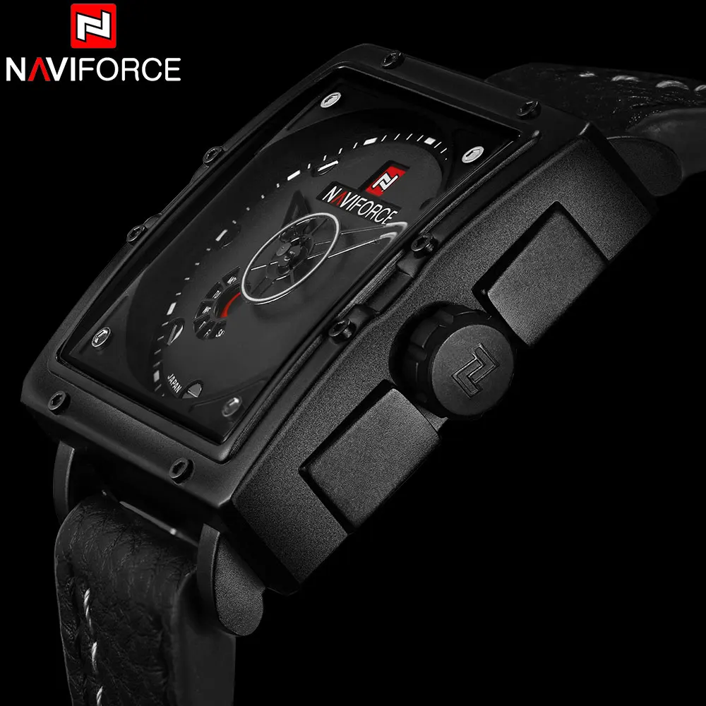 NAVIFORCE китайский бренд Мужские часы Роскошные Спортивные кварцевые часы Прямоугольные циферблаты 30 м водонепроницаемый Авто Дата красный кожаный ремешок