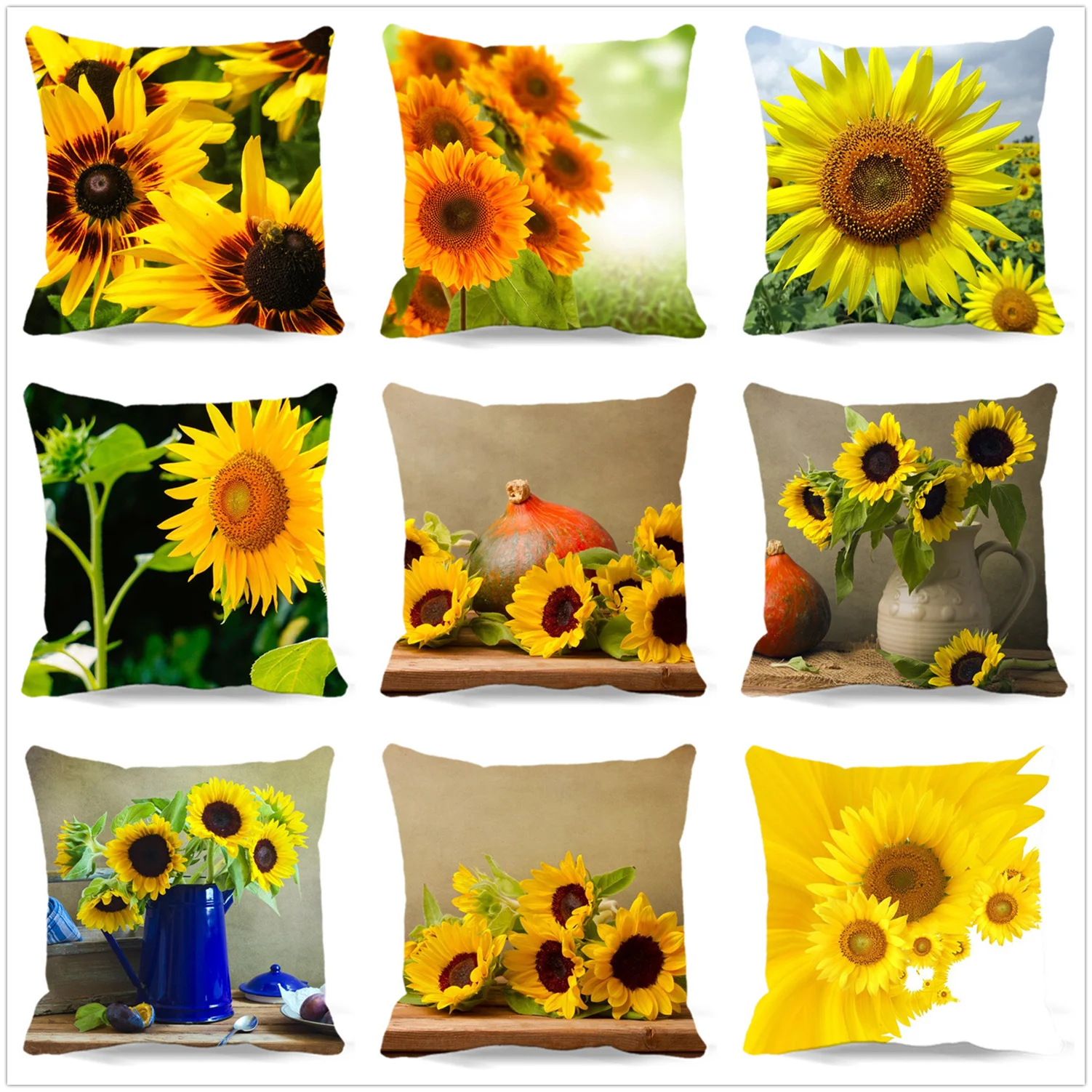 Sunflower Printed Square Pillow Case Home Decorative Soft Throw Cushion Cover 