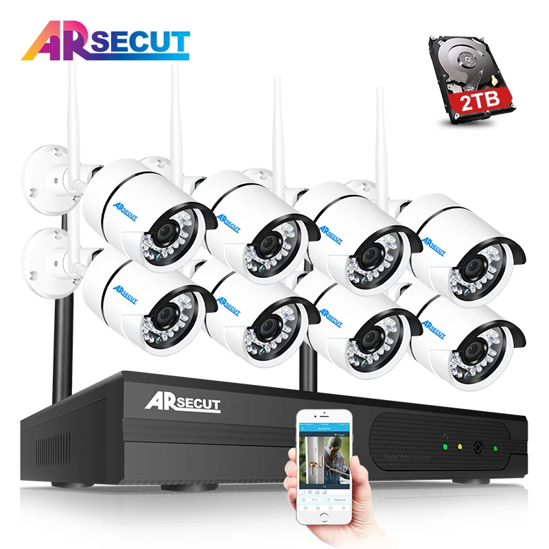 

ARSECUT Wireless CCTV Camera System 960P 8CH WIFI NVR Outdoor Waterproof Wifi Security Camera System Network Surveillance Kits