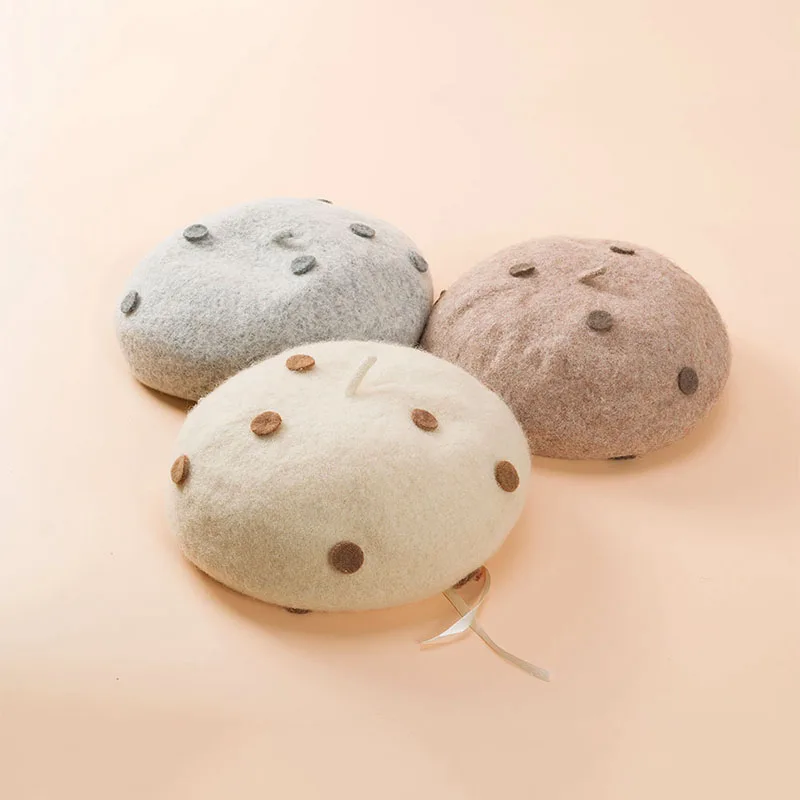 

Winter Pure Wool Chic Beret Hat For Women Kids Girl Cute British Style Lady Painter Bonnet Female Children Mother-Daughter Cap