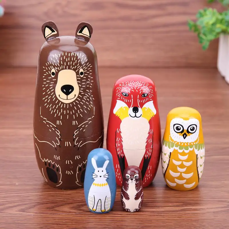 Buy 5Pcs/Lot Bear Ear Russian Matryoshka Dolls, Wooden