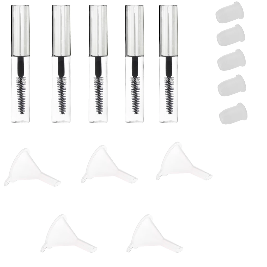 5pcs/Set Refillable Mascara Eyelash Cream Container Tubes Vials, With Funnels, Wand and Cap, Portable Makeup Bottles 4ML