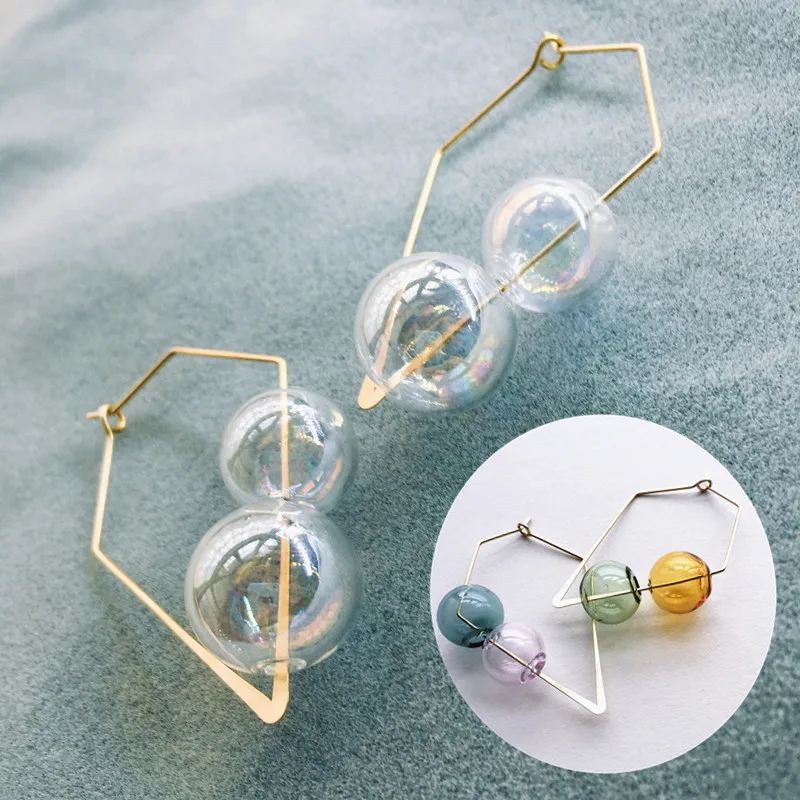 Женские серьги-кольца в виде пузырьков, ручная работа, винтажные, уникальные, цветные, стеклянные, круглые серьги, прозрачные корейские серьги