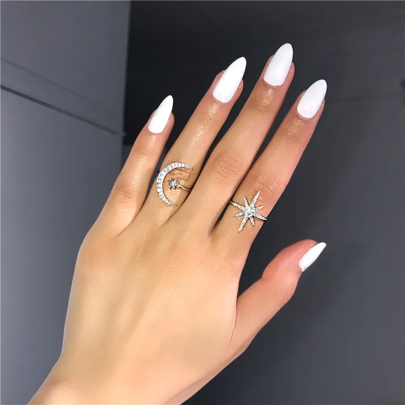 

choucong Moon Star Promise Ring 5A Zircon Stone Real 925 Sterling Silver Engagement Wedding Band Rings for women Party Jewelry