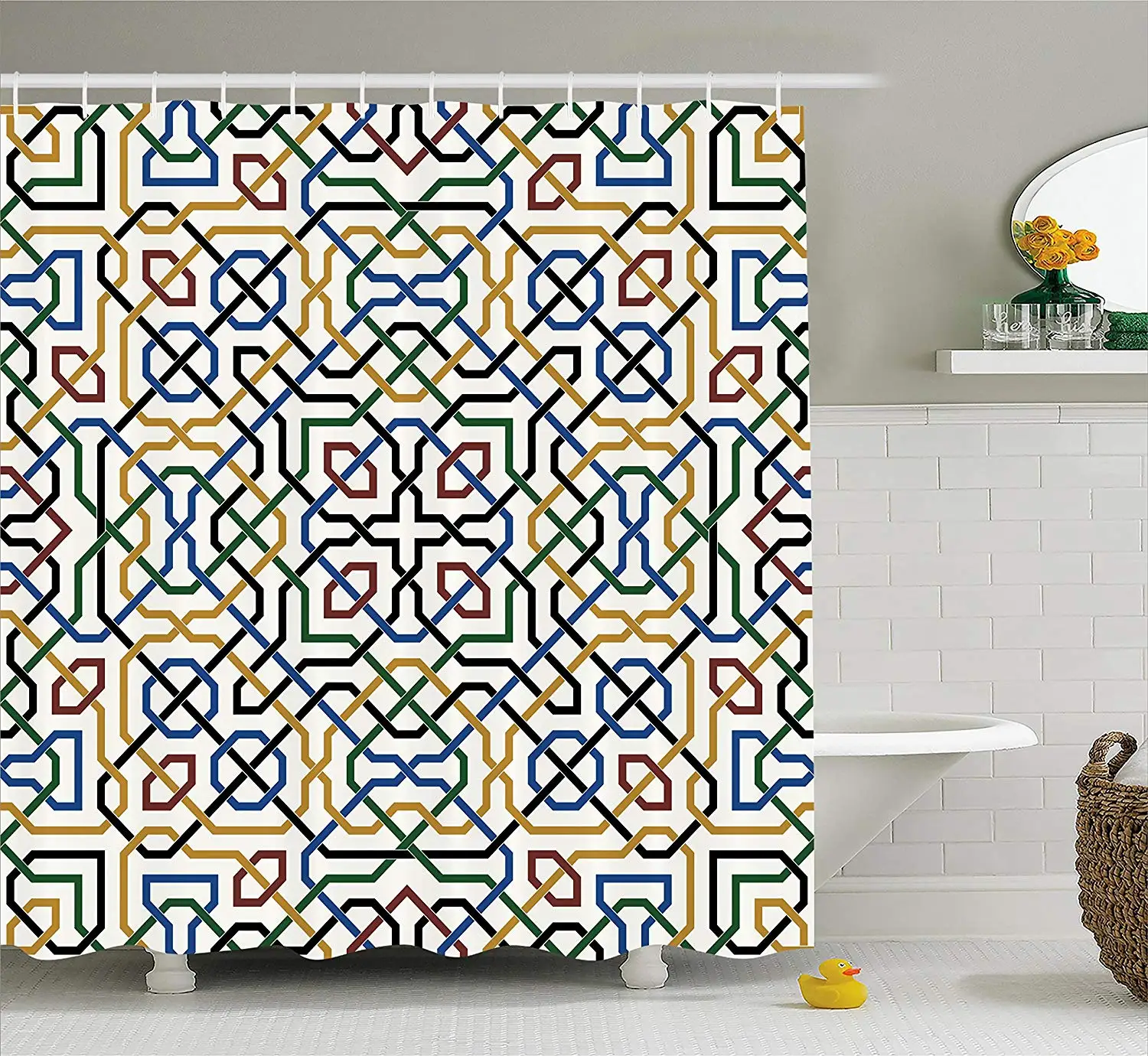 Moroccan Shower Curtain Traditional Moorish Motif with Classic Ethnic