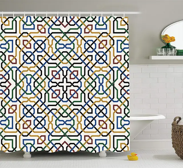 Moroccan Shower Curtain Traditional Moorish Motif with Classic Ethnic