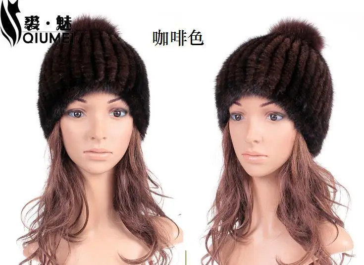 Женская зимняя шапка из меха норки, большие размеры, женские теплые шапки из меха лисы - Цвет: 4
