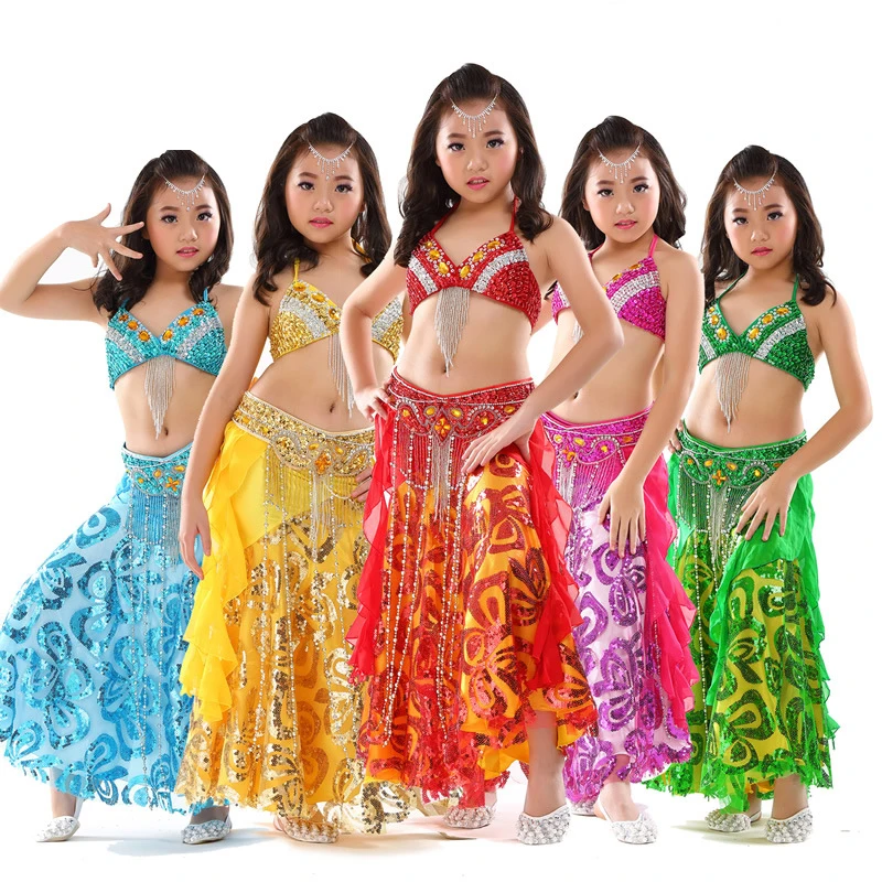 

2018 New Children Belly Dance Clothes 3-piece Oriental Outfit Belly Dance Costume Set Competition Full Skirts #832