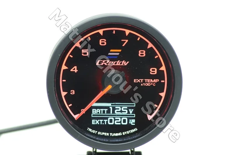 Gre* y Gauge EXT Temp Gauge 7 светового цвета ЖК-дисплей с напряжением прибор для измерения температуры выхлопных газов метр 62 мм 2,5 дюйма с датчиком гонок geddi Gauge