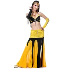 

Belly Dance Costume Woman 4-Pieces Beaded Bra Chiffon Long Skirt Oversleeve Bellydance Outfits Oriental Handmade Costumes