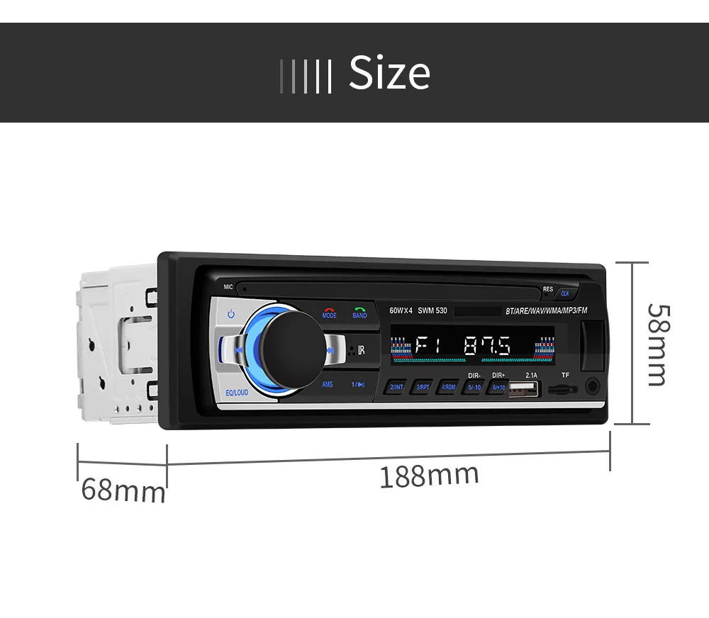 1 Din Bluetooth V2.0 FM вход ИК приемник Пульт дистанционного управления автомобильный стерео аудио SD USB MP3 Автомагнитола 12 в TF дополнительный автомобильный Стайлинг