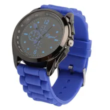 Унисекс синий силикон красного цвета Ремешок Модные кварцевые аналоговые часы спортивные повседневные наручные часы для продажи