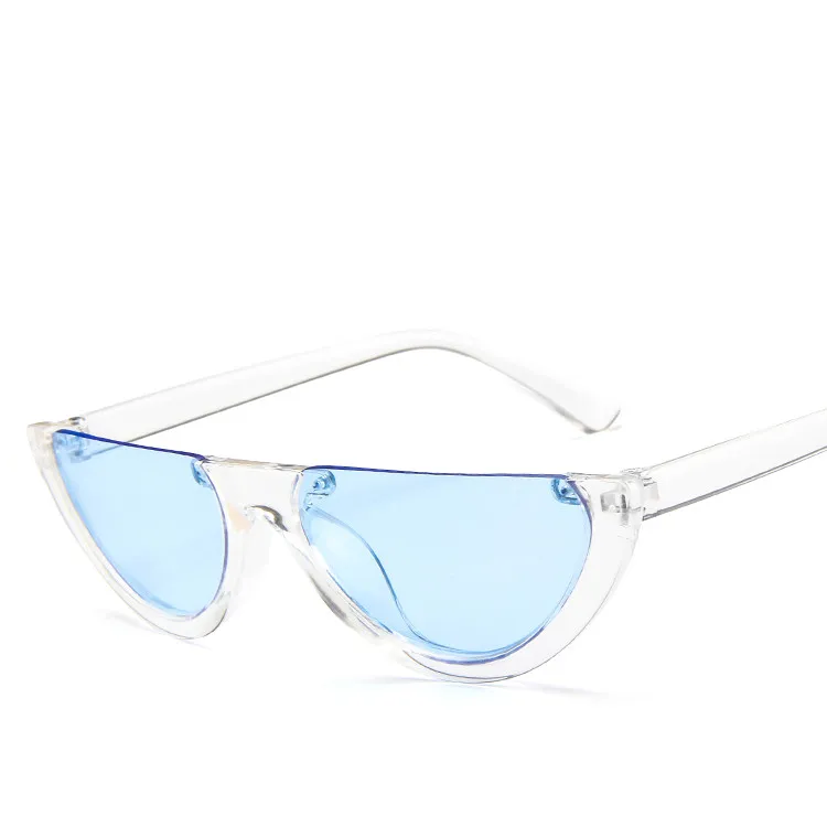 Новые винтажные женские солнцезащитные очки в полуоправе кошачий глаз маленькие черные белые красные цветные прозрачные мужские и женские солнечные очки UV400 - Цвет линз: Cblue