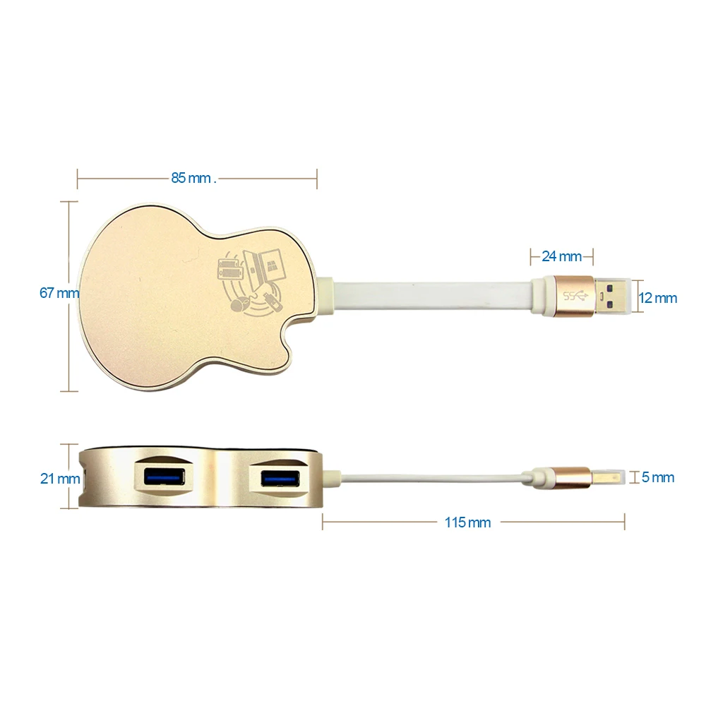 USB 3,0 концентратор креативный элегантный в форме гитары 4 порта Мульти USB мини-сплиттер адаптер с микро USB порт питания для Mac, ПК, ноутбука