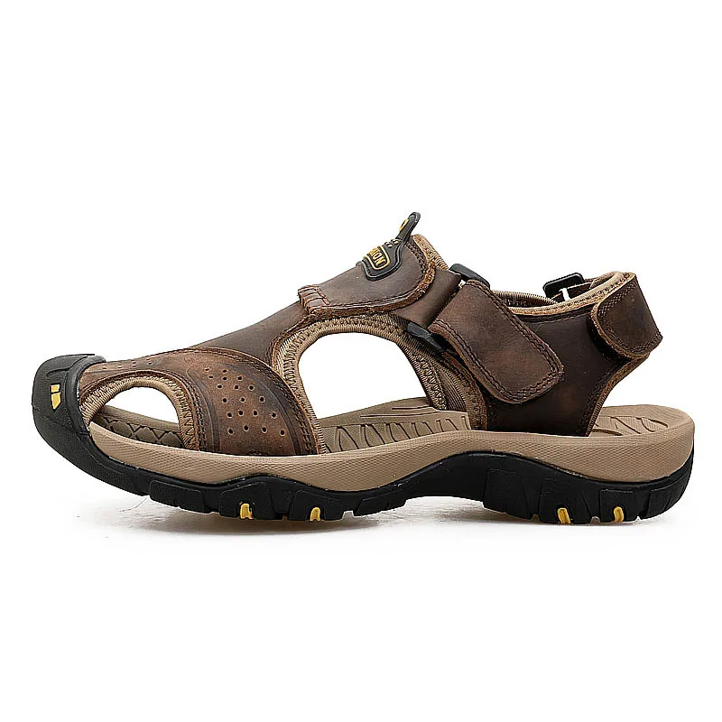 HOMASS/мужские походные сандалии; уличная кожаная обувь для альпинизма и треккинга; спортивная обувь; Резиновые Нескользящие дышащие сандалии для воды - Цвет: brown