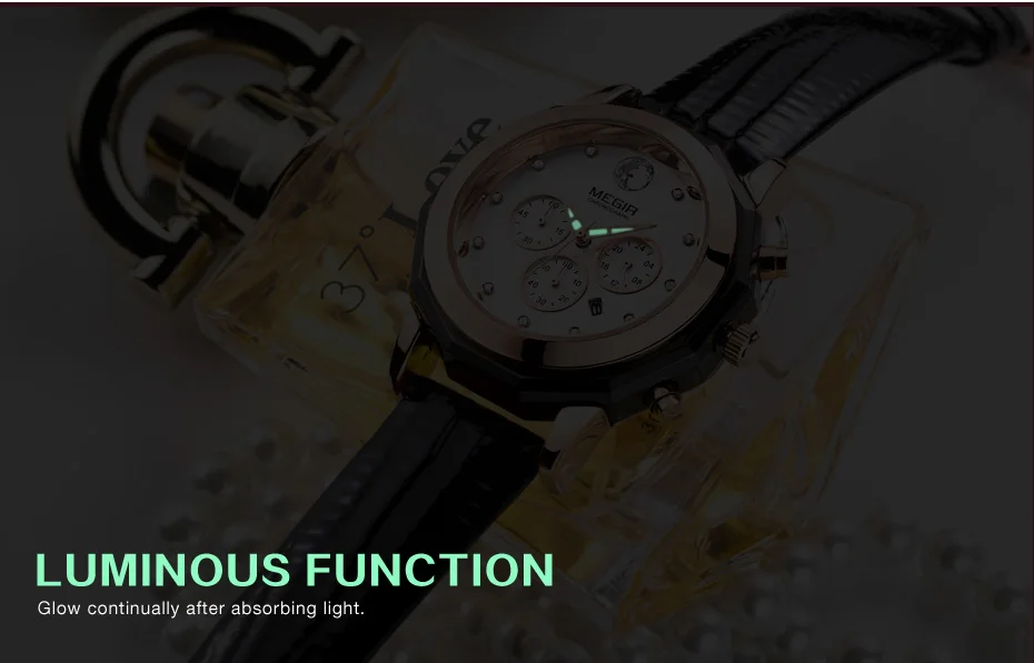 MEGIR Роскошные Брендовые женские часы с хронографом модные кожаные наручные кварцевые часы для девушек женские часы для влюбленных платье часы 2042