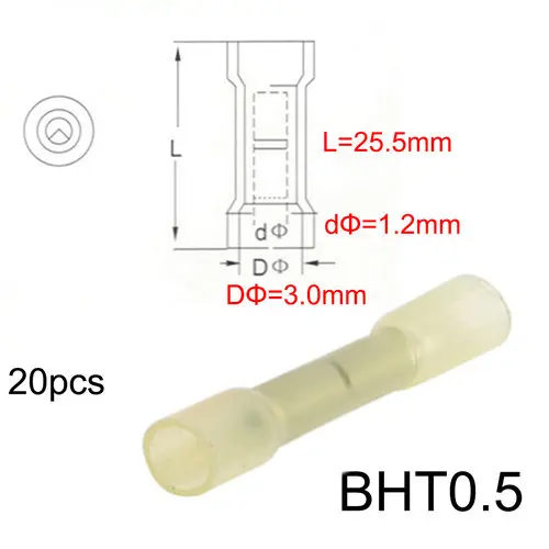 BHT0.5 BHT1 BHT2 BHT5 термоусадочный водонепроницаемый Средний разъем терминал нейлон латунь терминал 20 шт. BHT Храповые плоскогубцы - Цвет: BHT0.5 20PCS