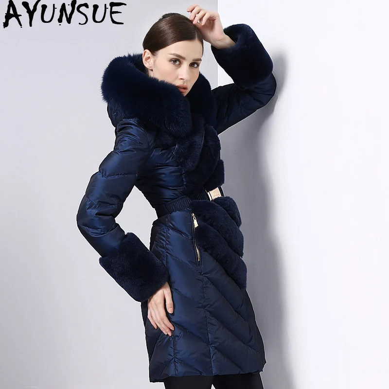 

2019 Women's Down Jacket Hooded Winter Coat Women Real Fox Fur Collar Long Puffer Jacket Thick Warm Casacas Para Mujer KJ2605