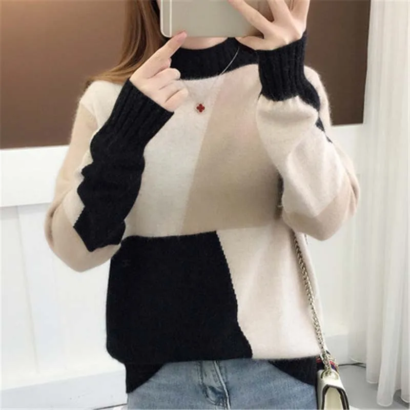 Новинка, осенне-зимний Корейский толстый бархатный пуловер, женский свитер с высоким воротником, вязаные свитера X330 - Цвет: black thin