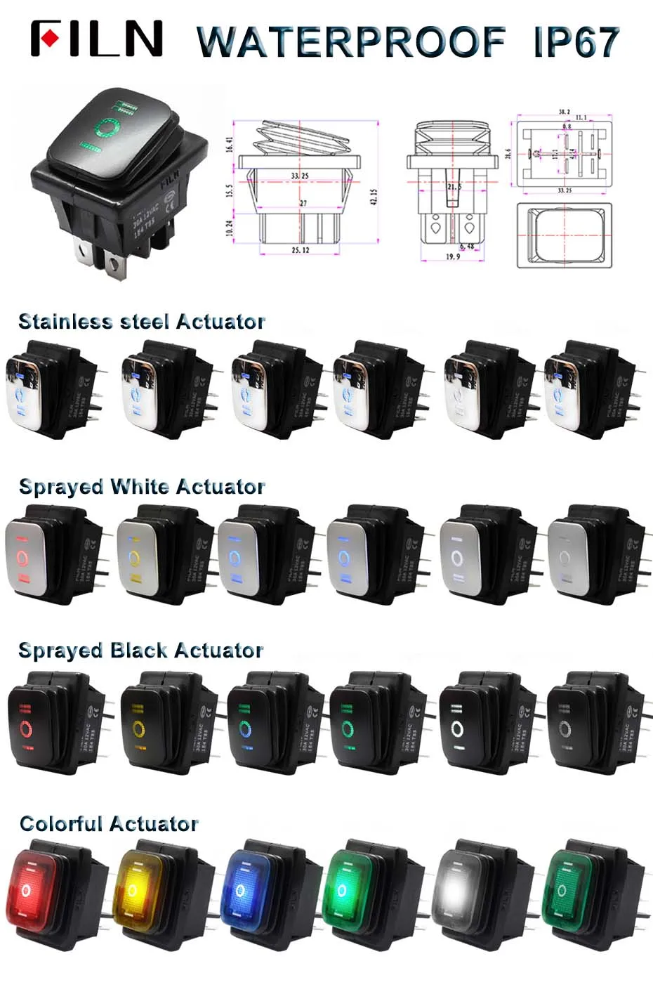 waterproof rocker switch with lamp kcd4 switch