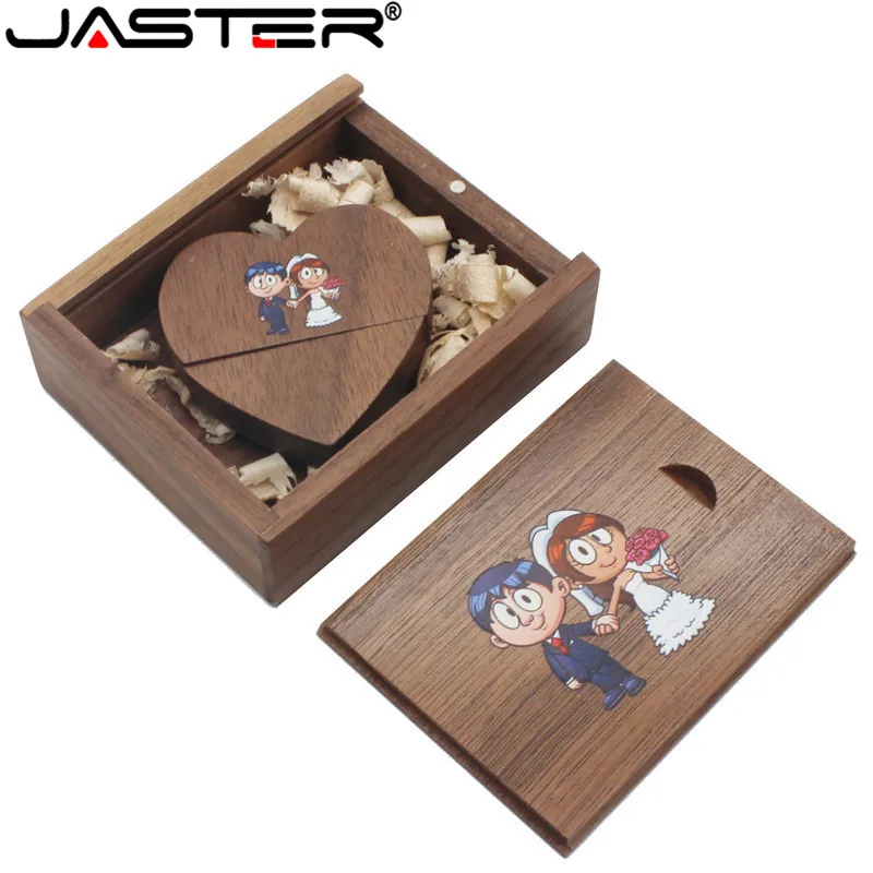 JASTER деревянное сердце usb+ Подарочная коробка usb флеш-накопители U диск Pendrive 4GB 8GB 16GB 32GB свадебный подарок(более 10 шт бесплатный логотип