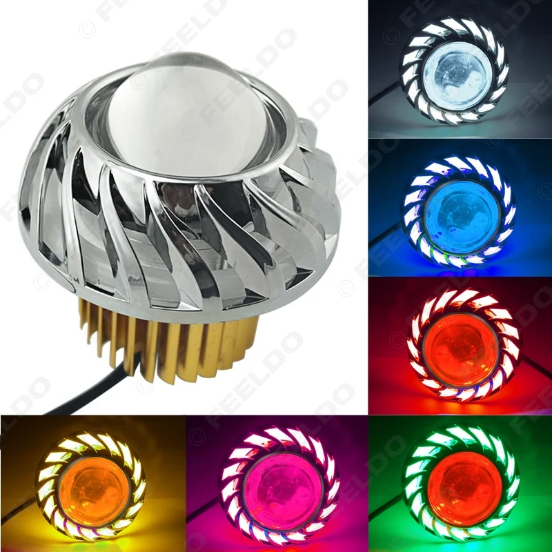 

1Pc Motorcycle Car Like Bixenon Hi/Lo Beam Projector Lens Headlight with Angel Eye Demon Eye LED Fog Light 6-Color #FD-4335
