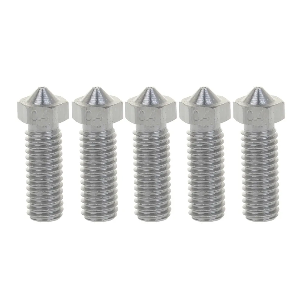 

5Pcs 3D Printer Parts All Metal Volcano Stainless Steel Nozzles For 3D Printer 0.4mm For 1.75mm Extra Lengthen M6 Nozzles