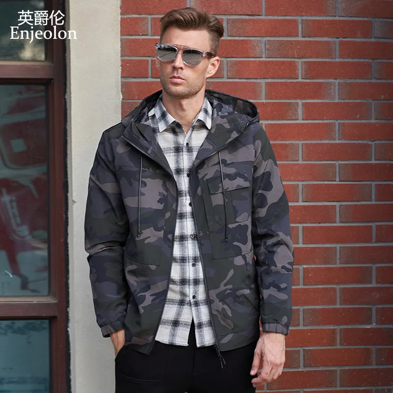 

Enjeolon brand hoodies Bomber jackets coat men Camouflage fashion Men jacket coats hoodies collar jacket men clothes JK0468