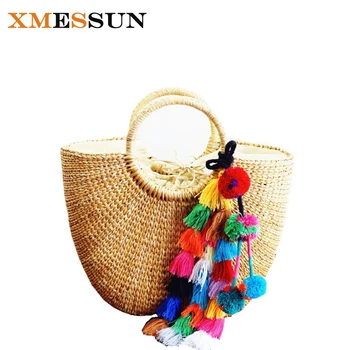 

2020 New Arrivals Beach Bag Straw Totes Bag Bucket Summer Travel Rattan Knitted Hand Bag Tassels Women Handbag High Quality C79