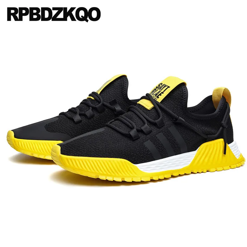 

knit comfort new popular spring designer men lace up trainers 2019 sneakers summer breathable mesh casual shoes korean yellow