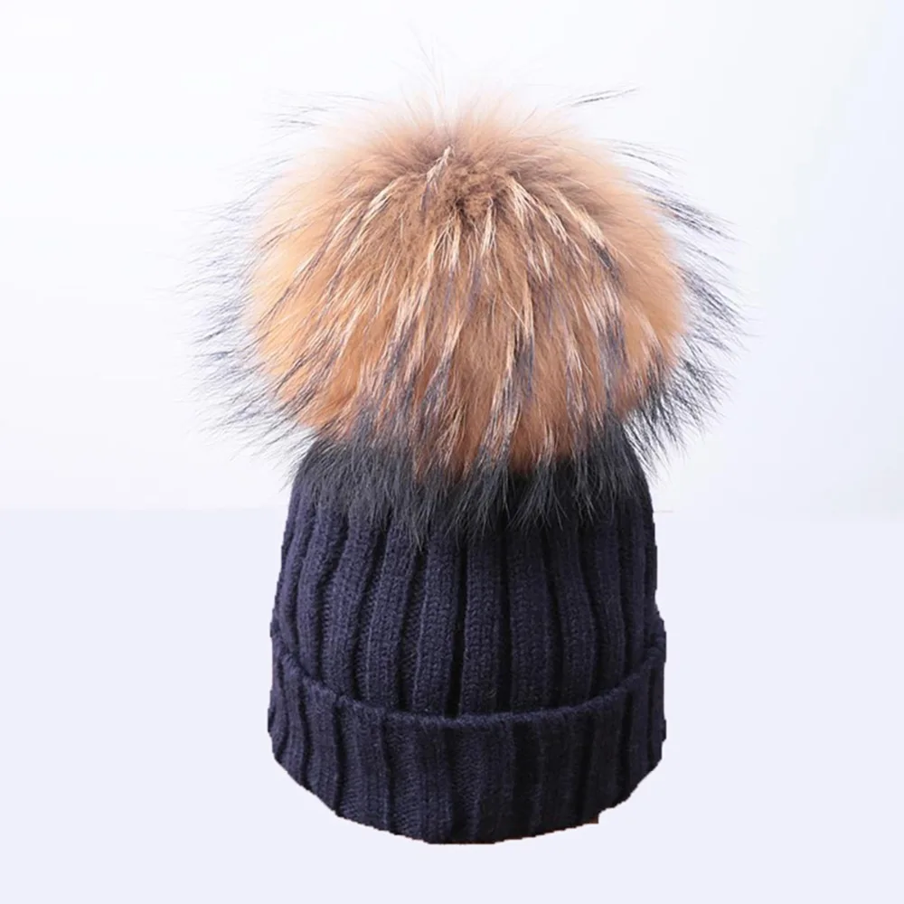Real big raccoon ball cap women winter hats girls pom poms hat knitted