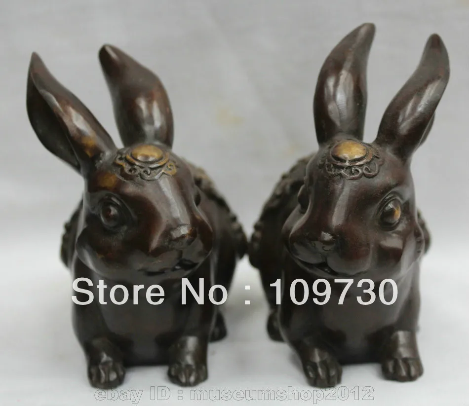 WBY bir 00331 China Chinese Fengshui Red Bronze Zodiac Year Animal Fu Rich Rabbit Statue Pair | Дом и сад